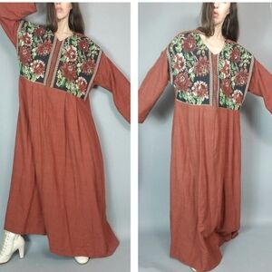 Vintage Embroidered Bib Caftan Dress Xl 2x 3x
